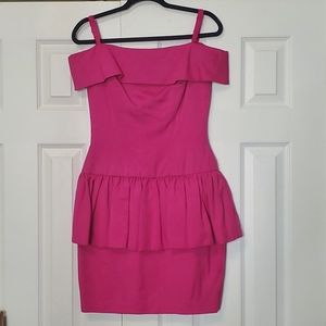 Vintage A J Bari hot pink dress lined netting boning straps full zip pleats sz 4